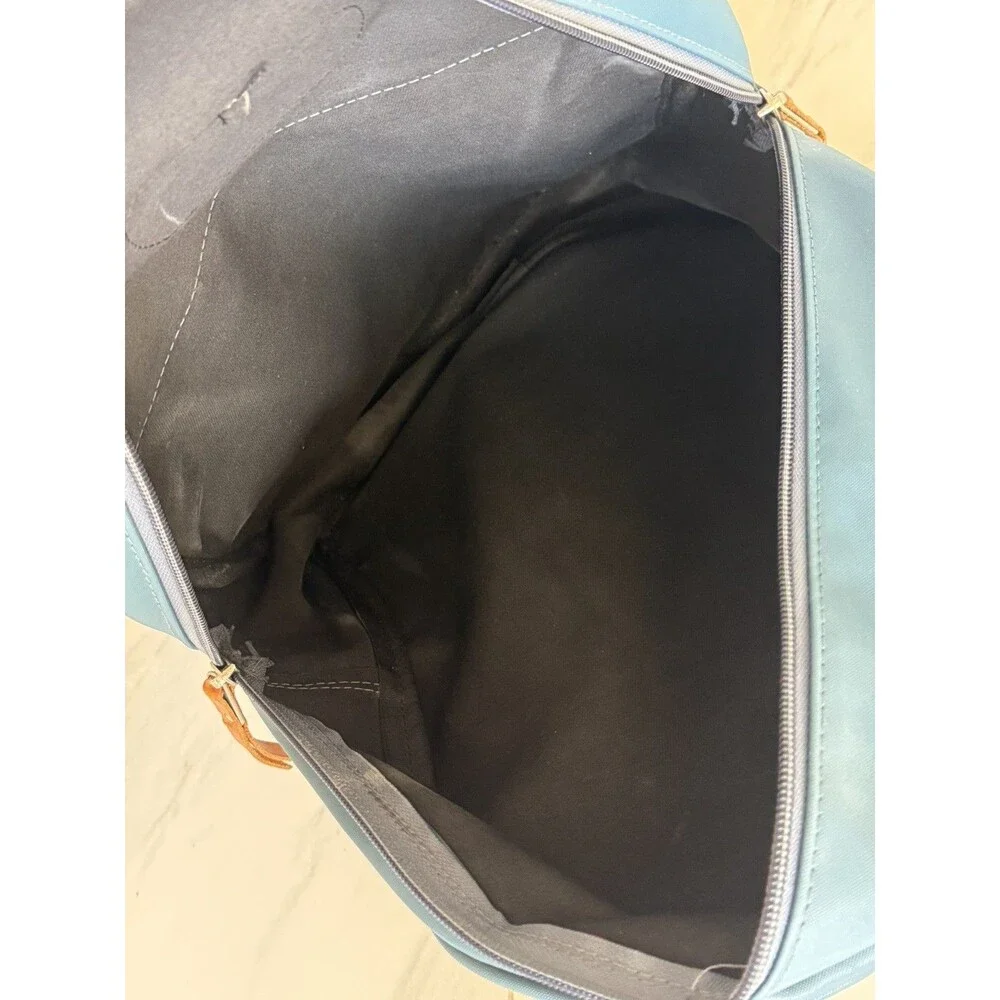 JON HART Genuine Leather Blue Coated Canvas Unisex Backpack KRE $260